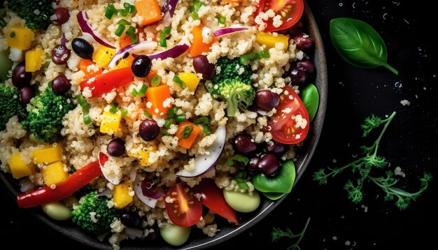 Healthy salad meal with quinoa broccoli and tomato generated by AI