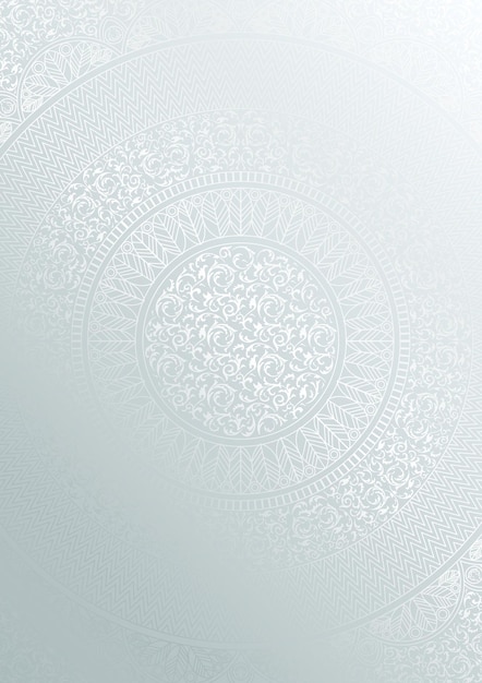 Vector silver round floral pattern gradient color. vintage cover design template. vector mandala poster soft detailed background.