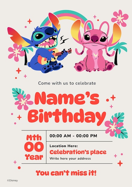 Stitch and Angel Birthday Invitation